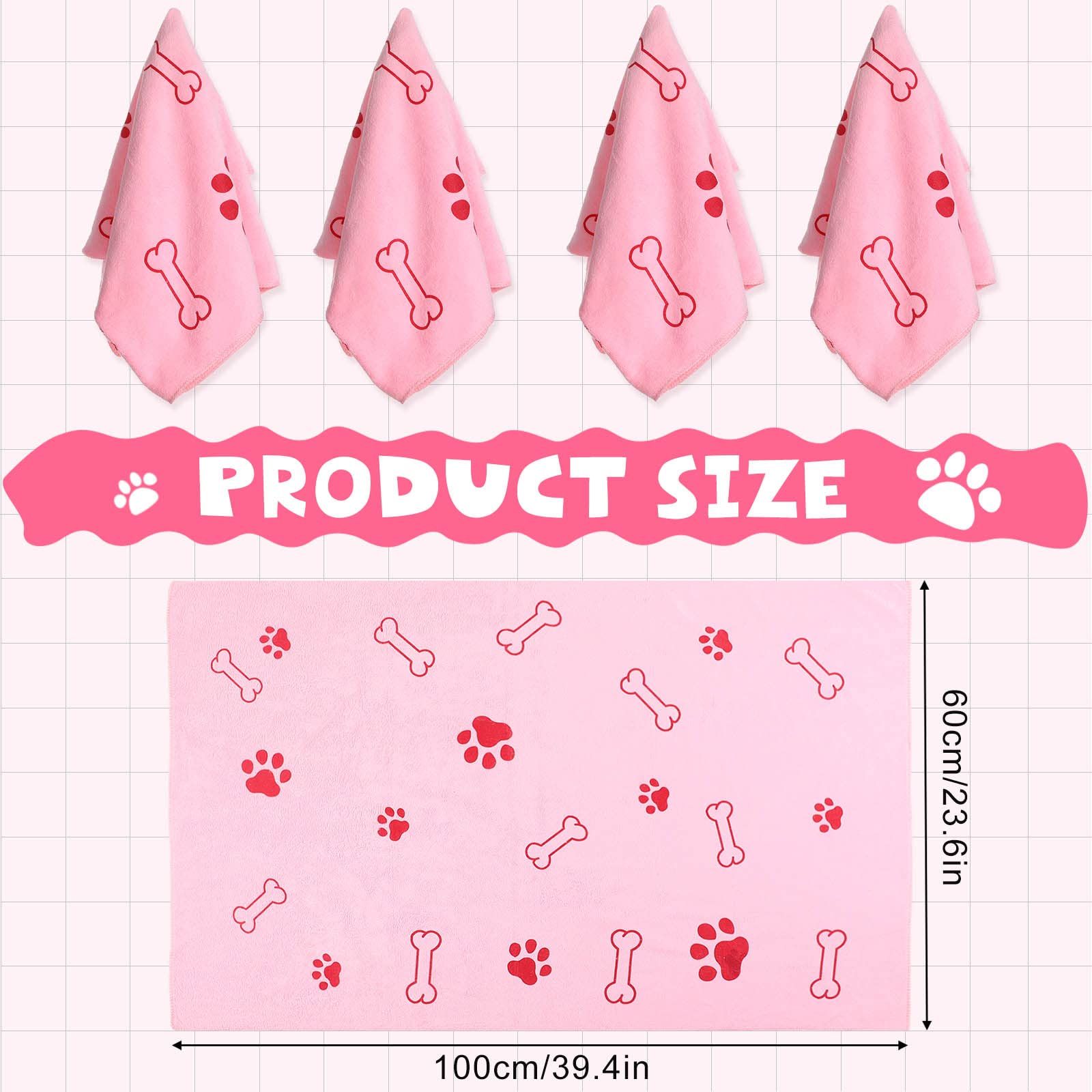 Toalla rosa Chumia con diseño de hueso para mascotas.