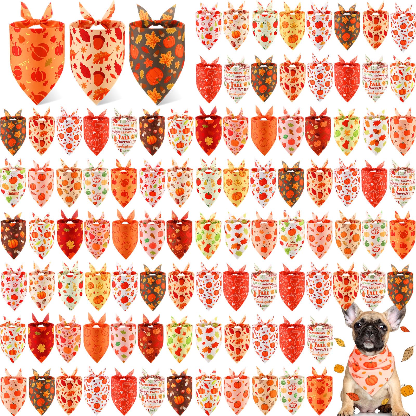 Chunful bandana para perros con calabazas variadas, ideal para el look otoñal.