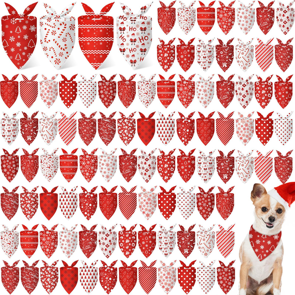 Bandanas navideñas Chunful para perros rojas y blancas, ideal para sesiones festivas.