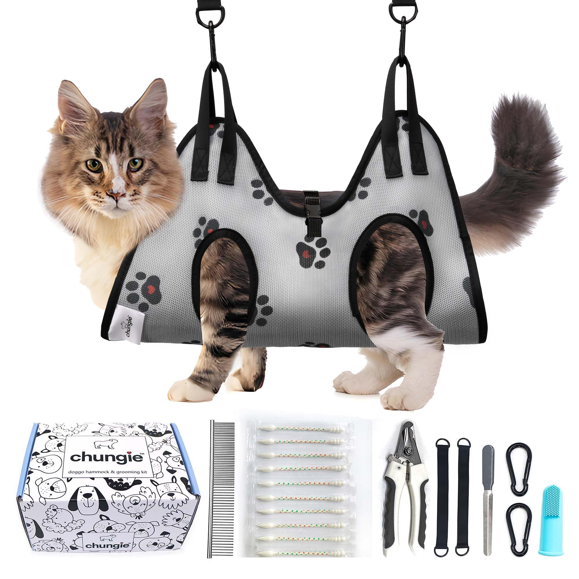 Chungie hamaca de grooming para gatos para corte de uñas, inmoviliza con seguridad