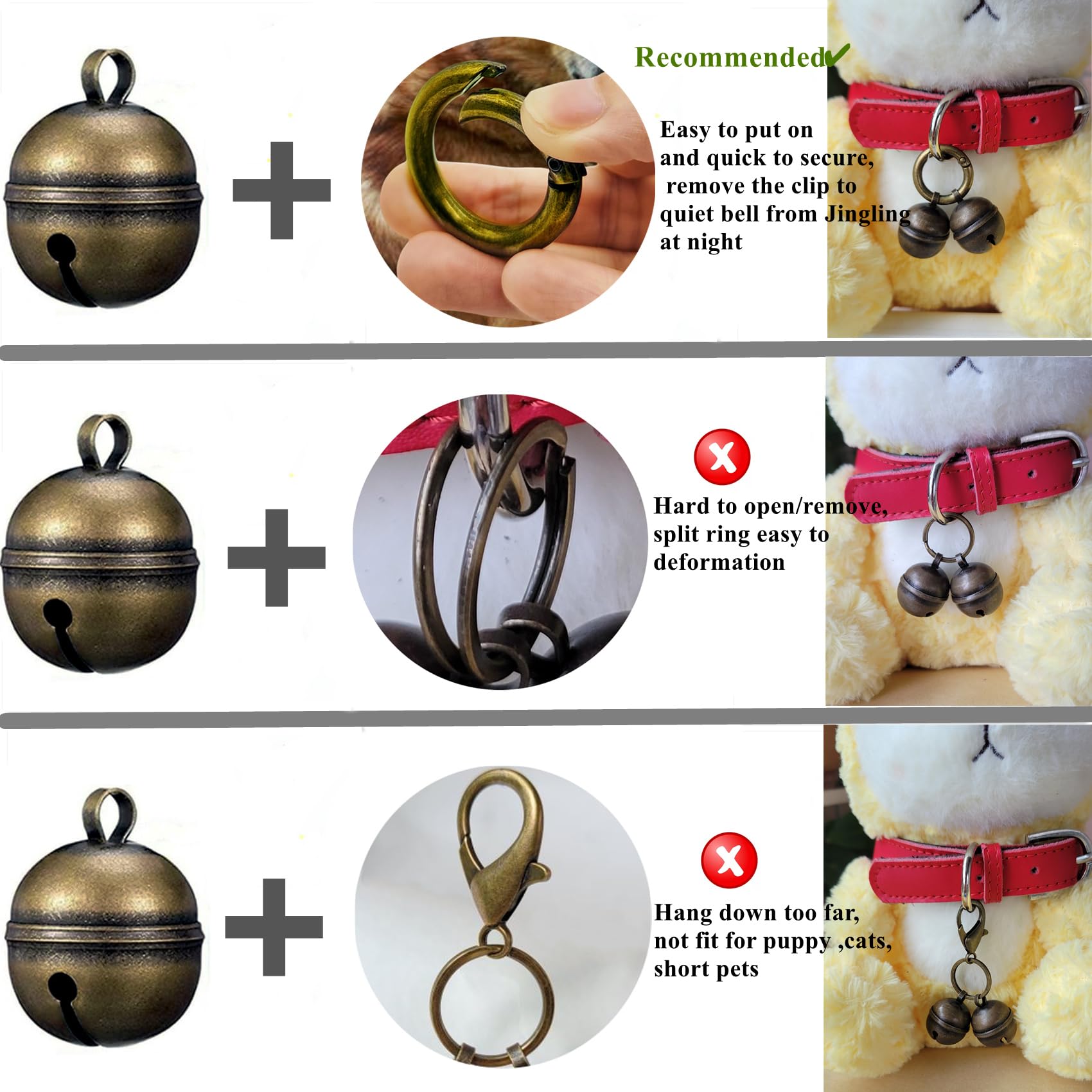 Campanas de cobre de diseño compacto para collares de diferentes tallas.