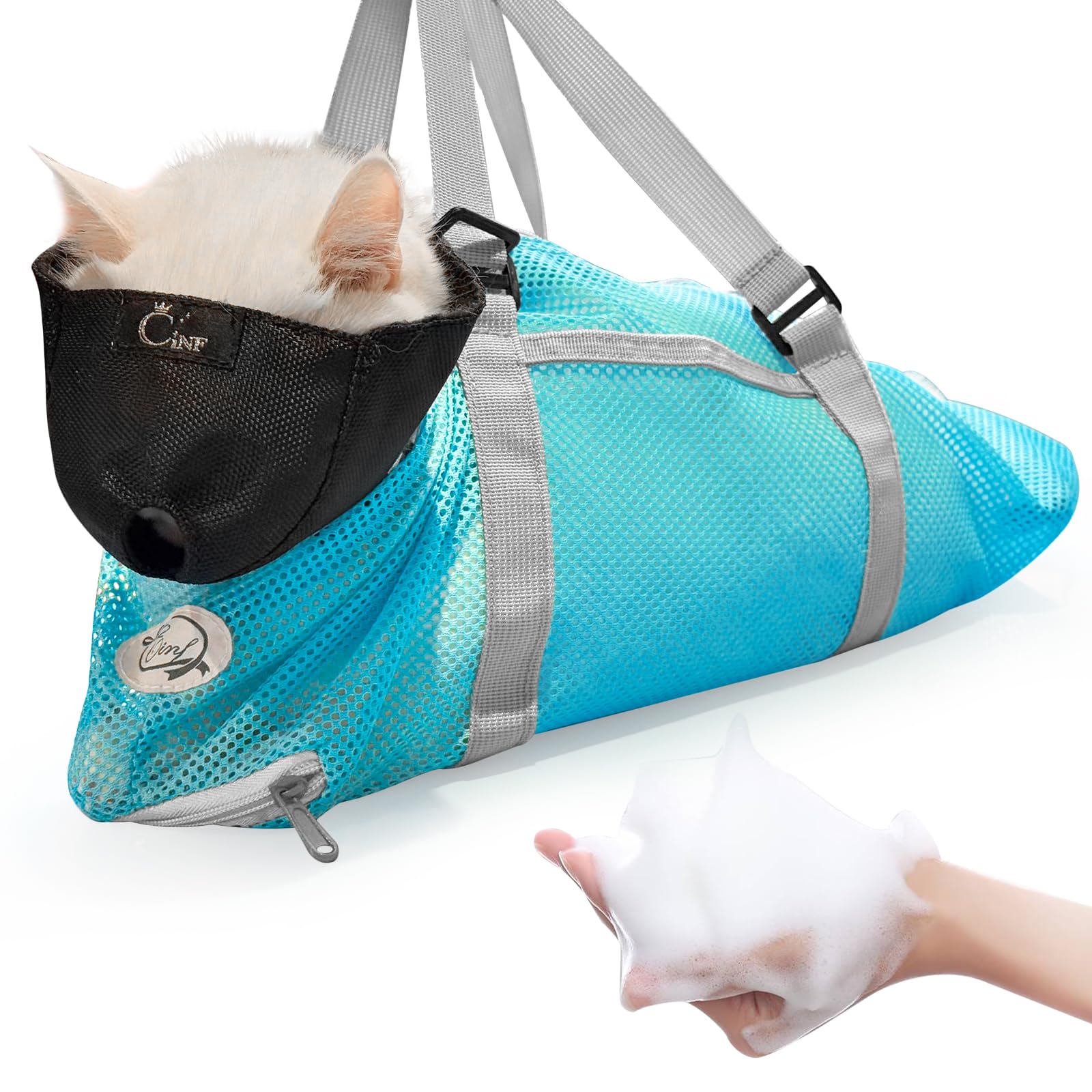 Cinf bolsa-bano-gato azul dorso: protección durante el baño