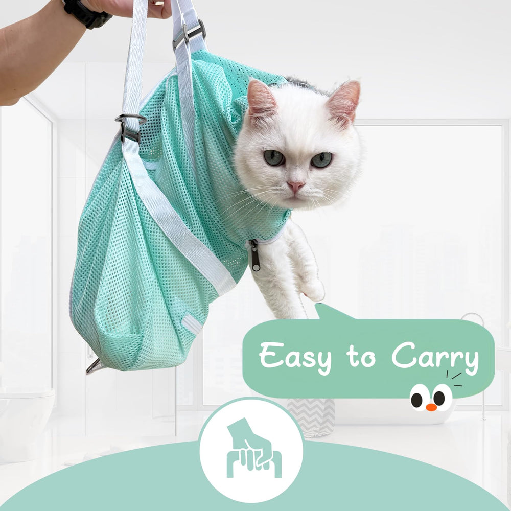 Cinf bolsa-bano-gato-menta-talla-l malla transpirable para secado rápido.