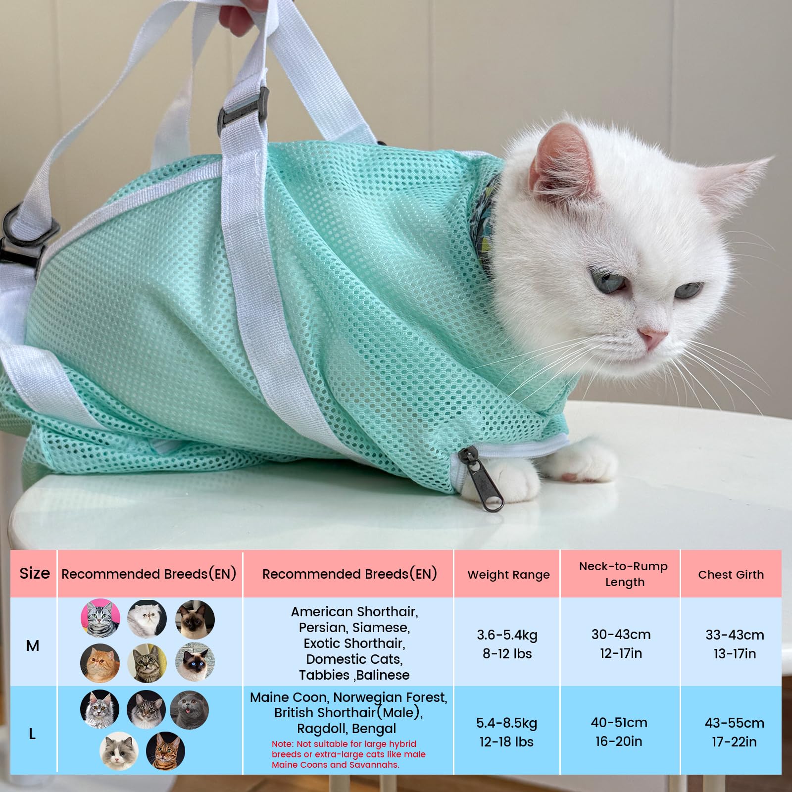 Cinf bolsa-bano-gato-menta-talla-l ayuda a calmar al gato durante el baño.