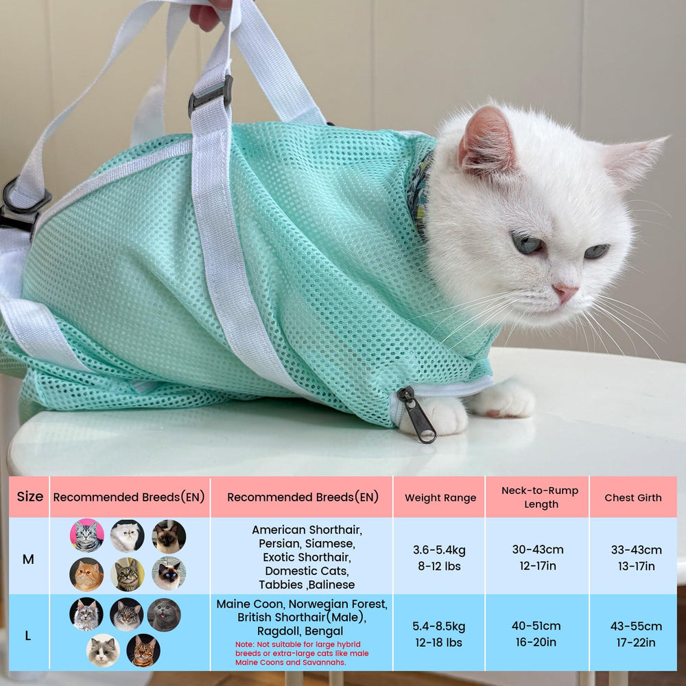 Cinf bolsa-bano-gato-menta-talla-l ayuda a calmar al gato durante el baño.