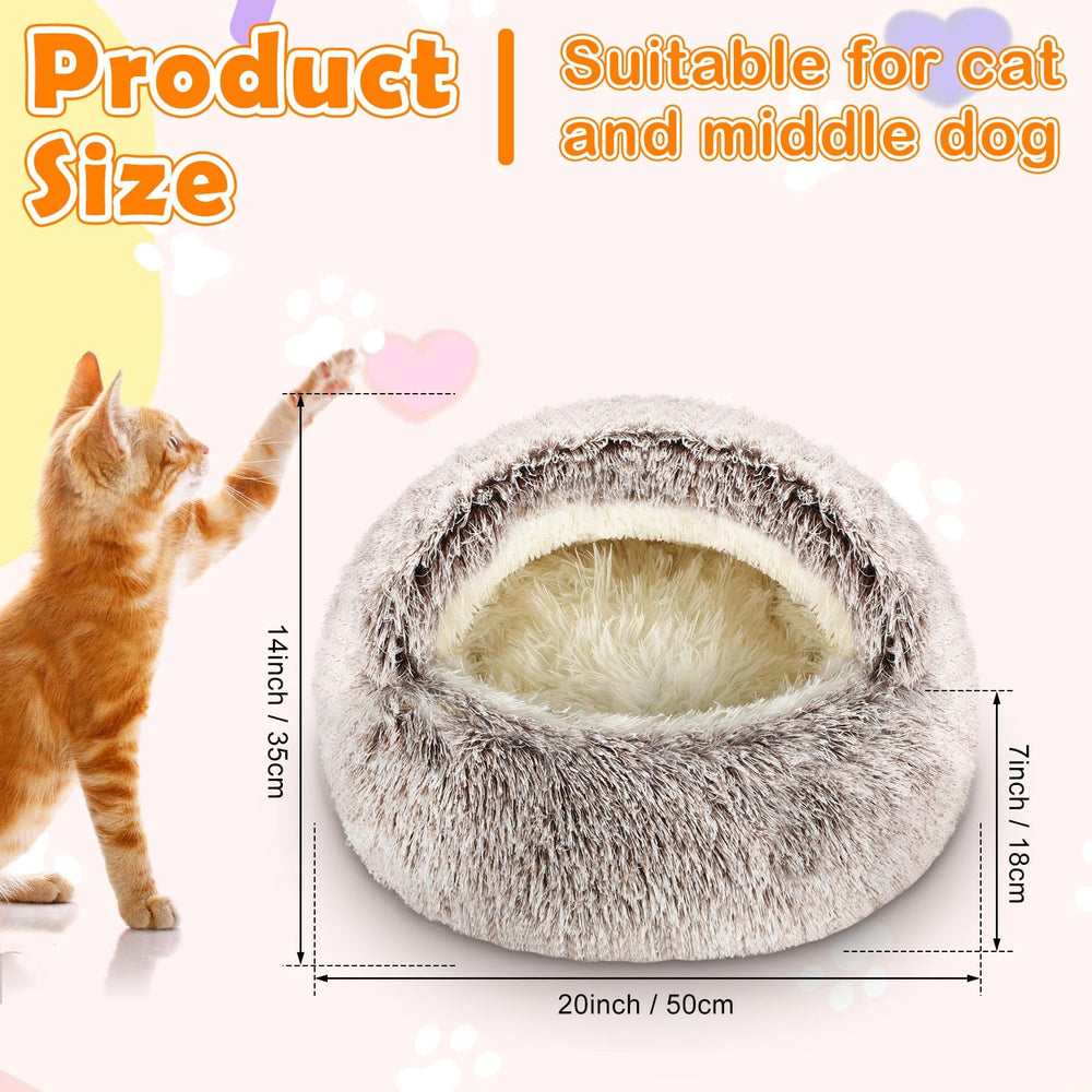 Cinnvoice cama-gato-capucha-peluche ofrece abrigo suave para siestas reconfortantes