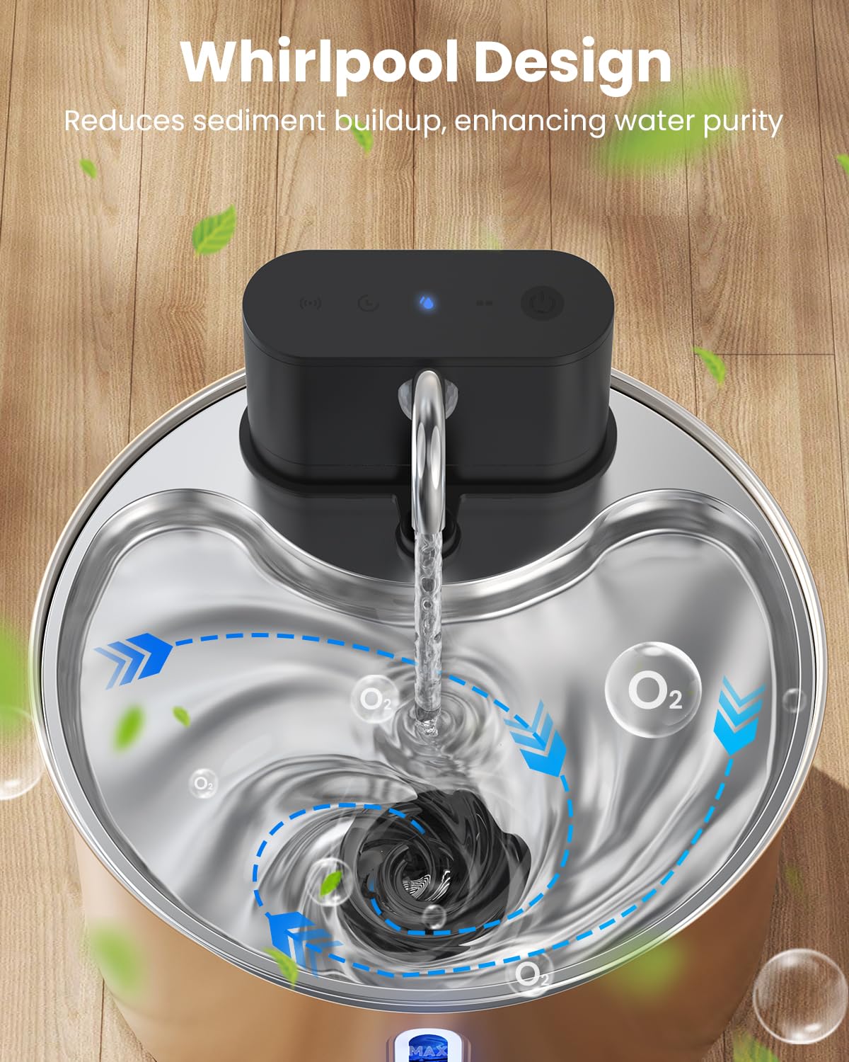 Bebedero Cityflee con diseño remolino para agua fresca y limpia.