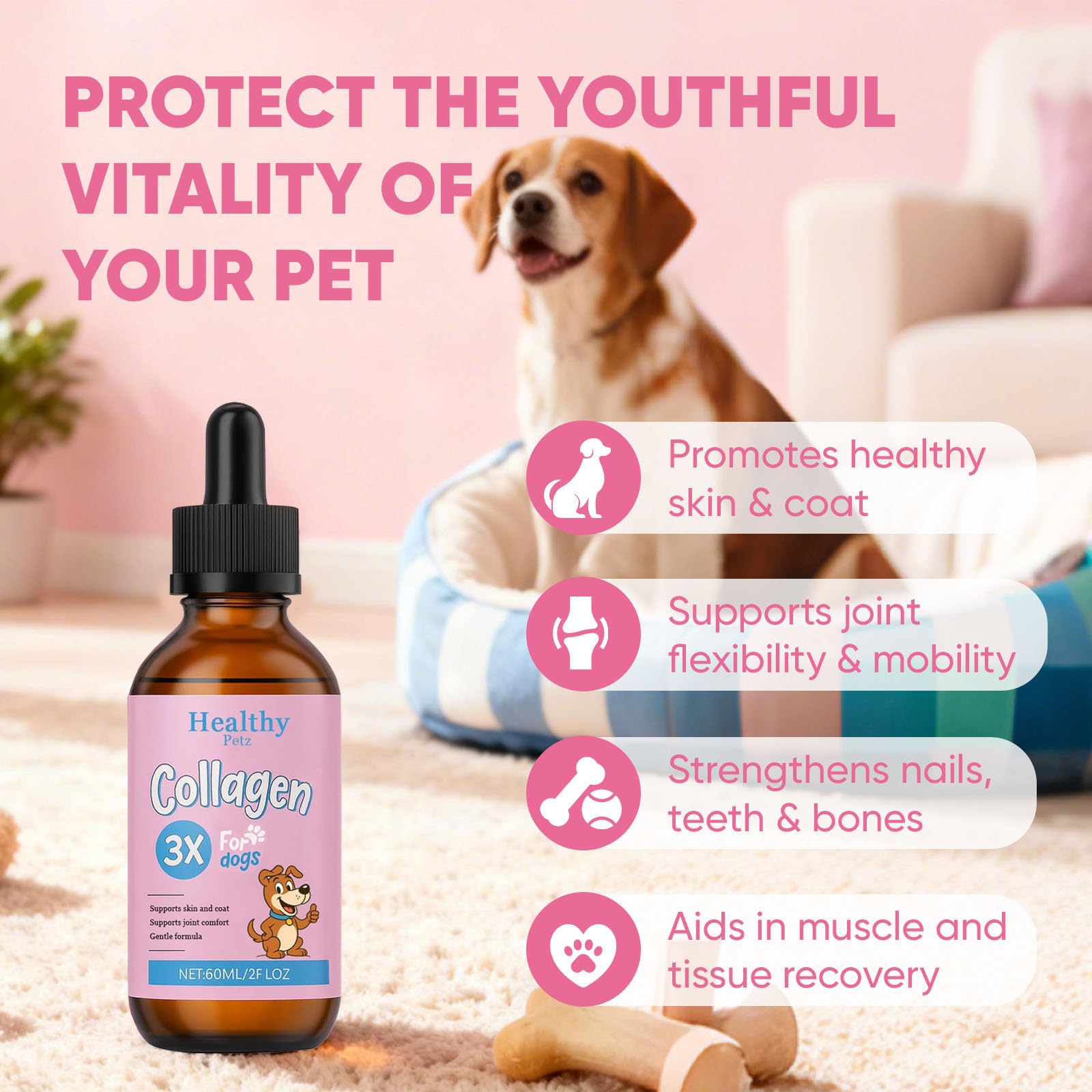 CIVGICY Petz Collagen, aplicación directa en la boca para uso diario cómodo.