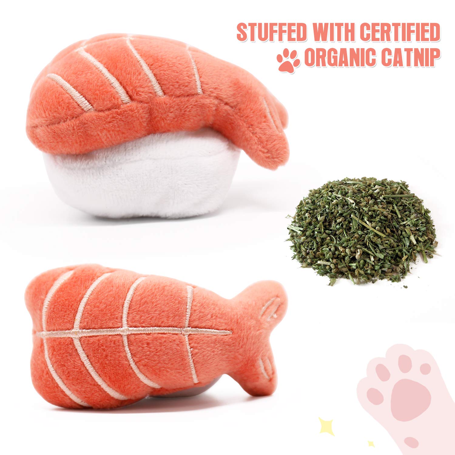 CiyvoLyeen juguete sushi gato camarón, perfecto para juego y mordidas seguras.