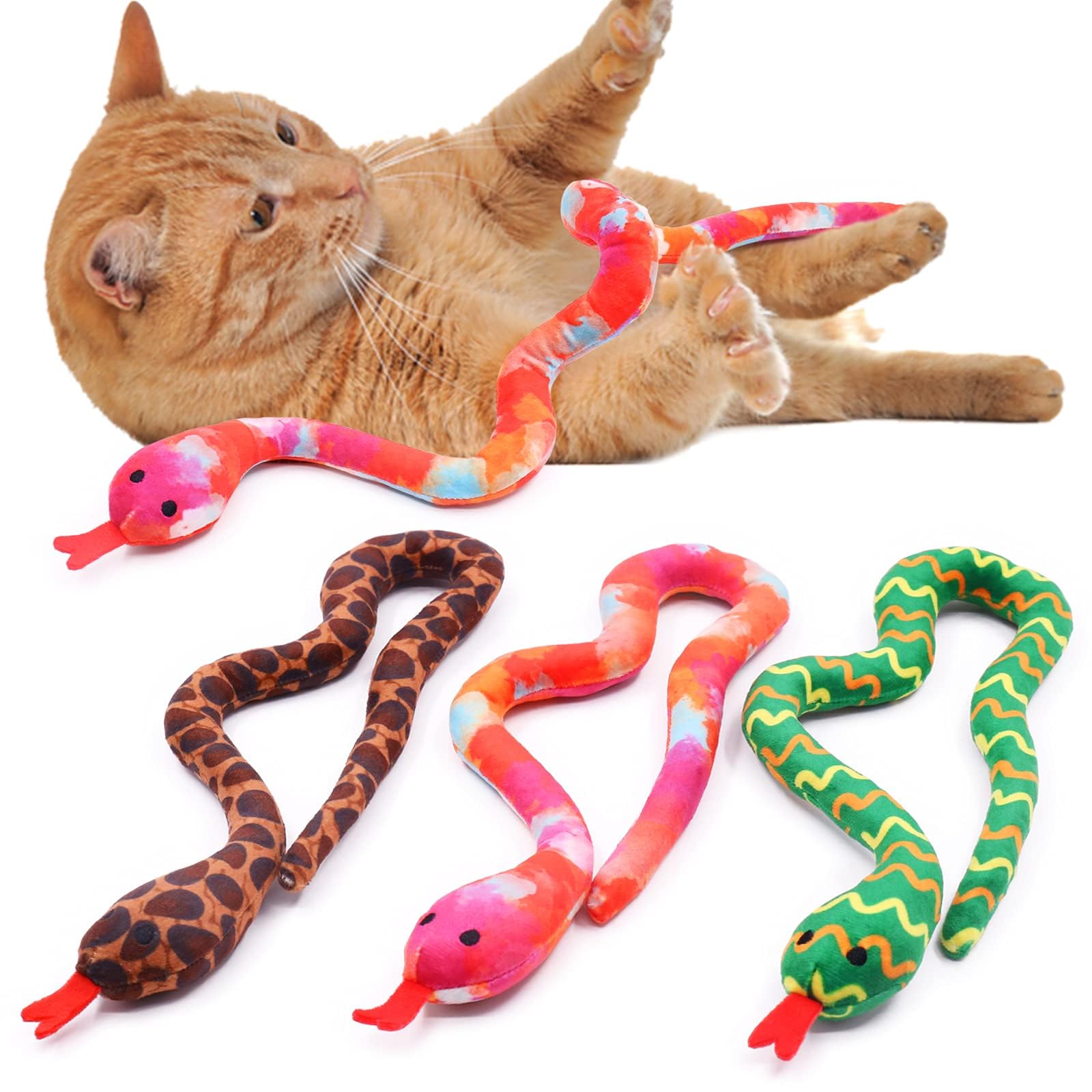 CiyvoLyeen serpiente catnip juguete pack-3, estimula juego interactivo y exploración.