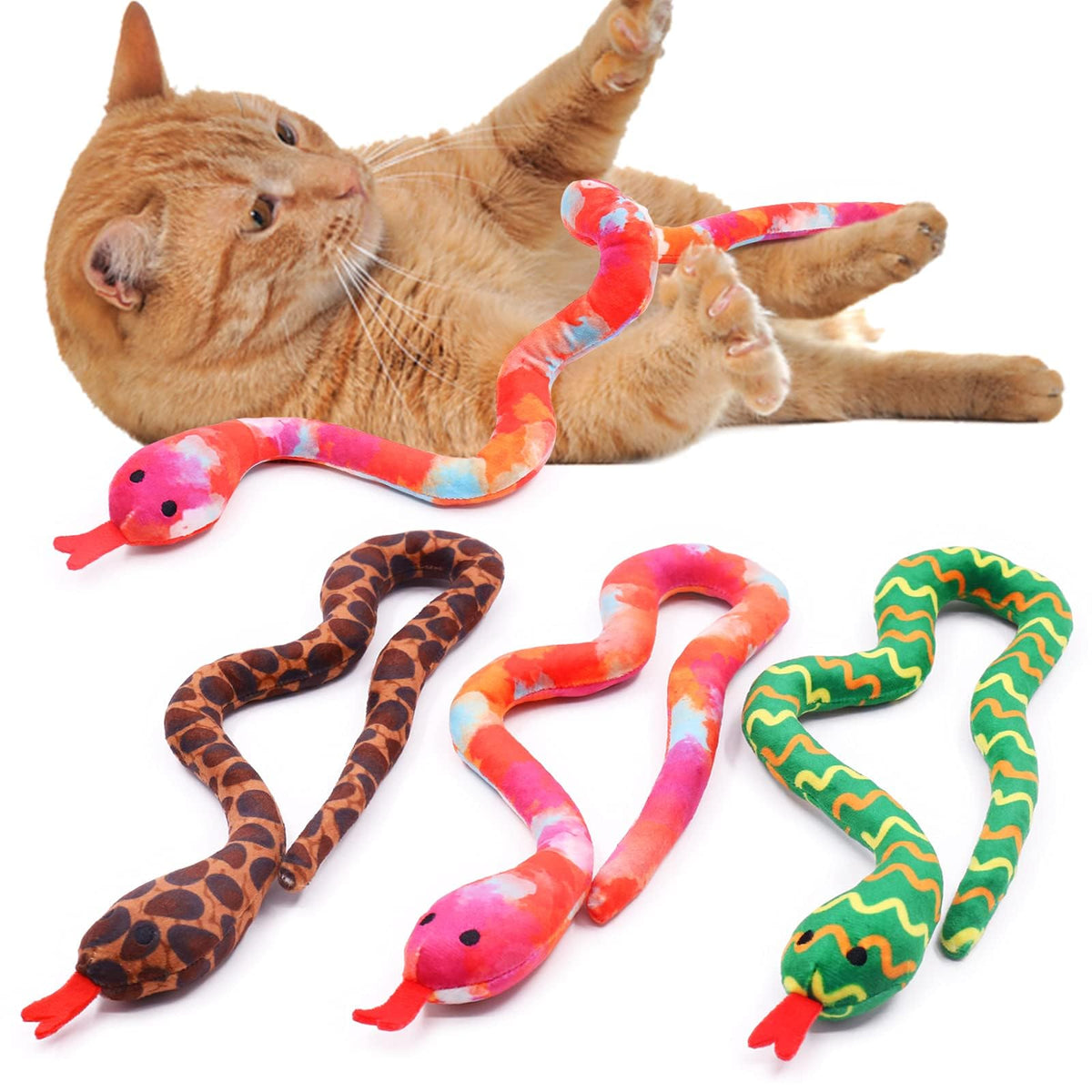 CiyvoLyeen serpiente catnip juguete pack-3, estimula juego interactivo y exploración.