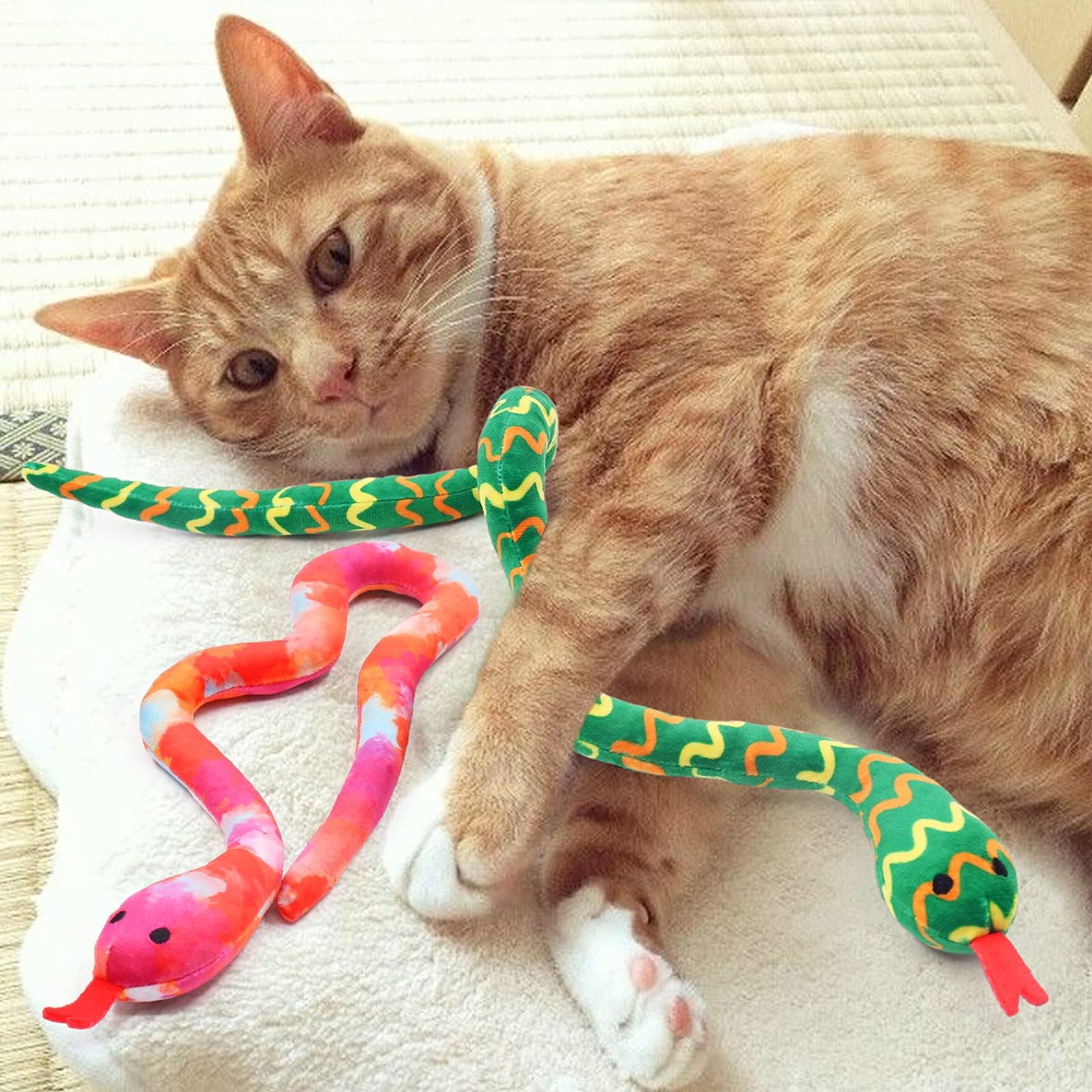CiyvoLyeen serpiente catnip juguete-tela-suave, textura agradable para morder suave.