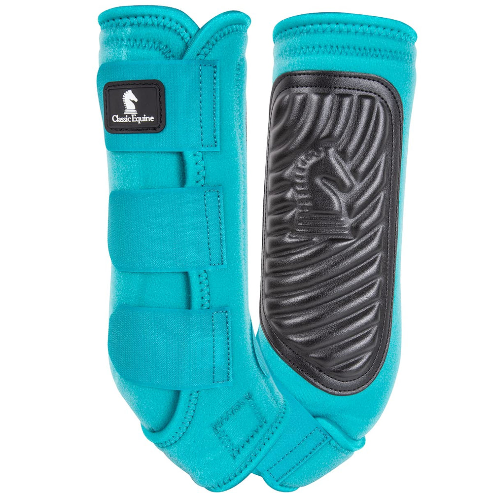 Botas traseras Classic Equine ClassicFit en Aqua protegen articulaciones durante entrenamiento.