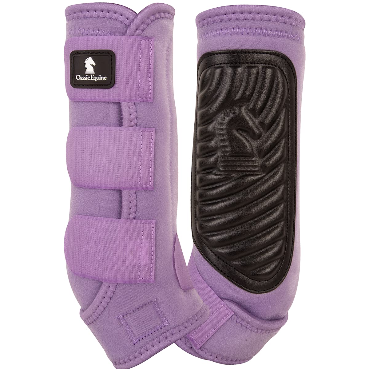 Classic Equine botas traseras lavanda, vista frontal, soporte estable para la extremidad.