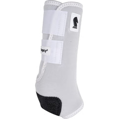 Legacy2 de Classic Equine: bota para pata trasera, color blanco, ofrece soporte estable durante entrenamientos.