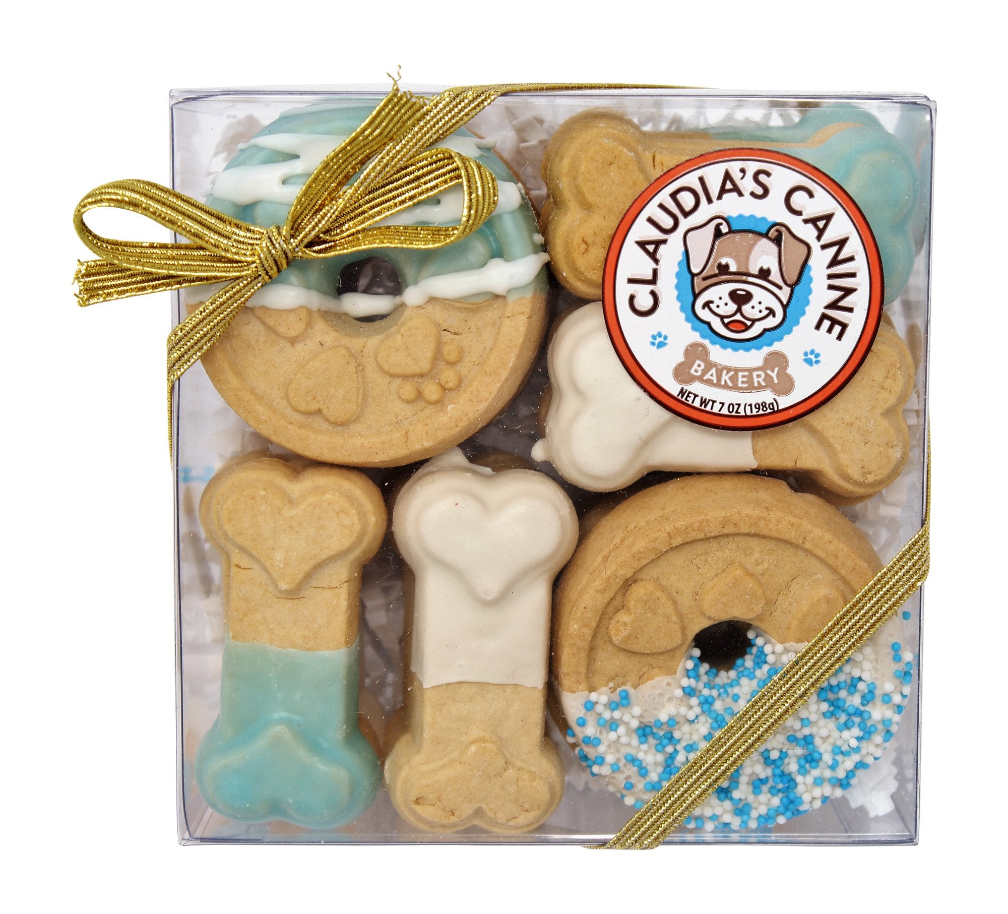 Caja-regalo-azules de Claudia's Canine Bakery, perfecta para celebrar a tu perro