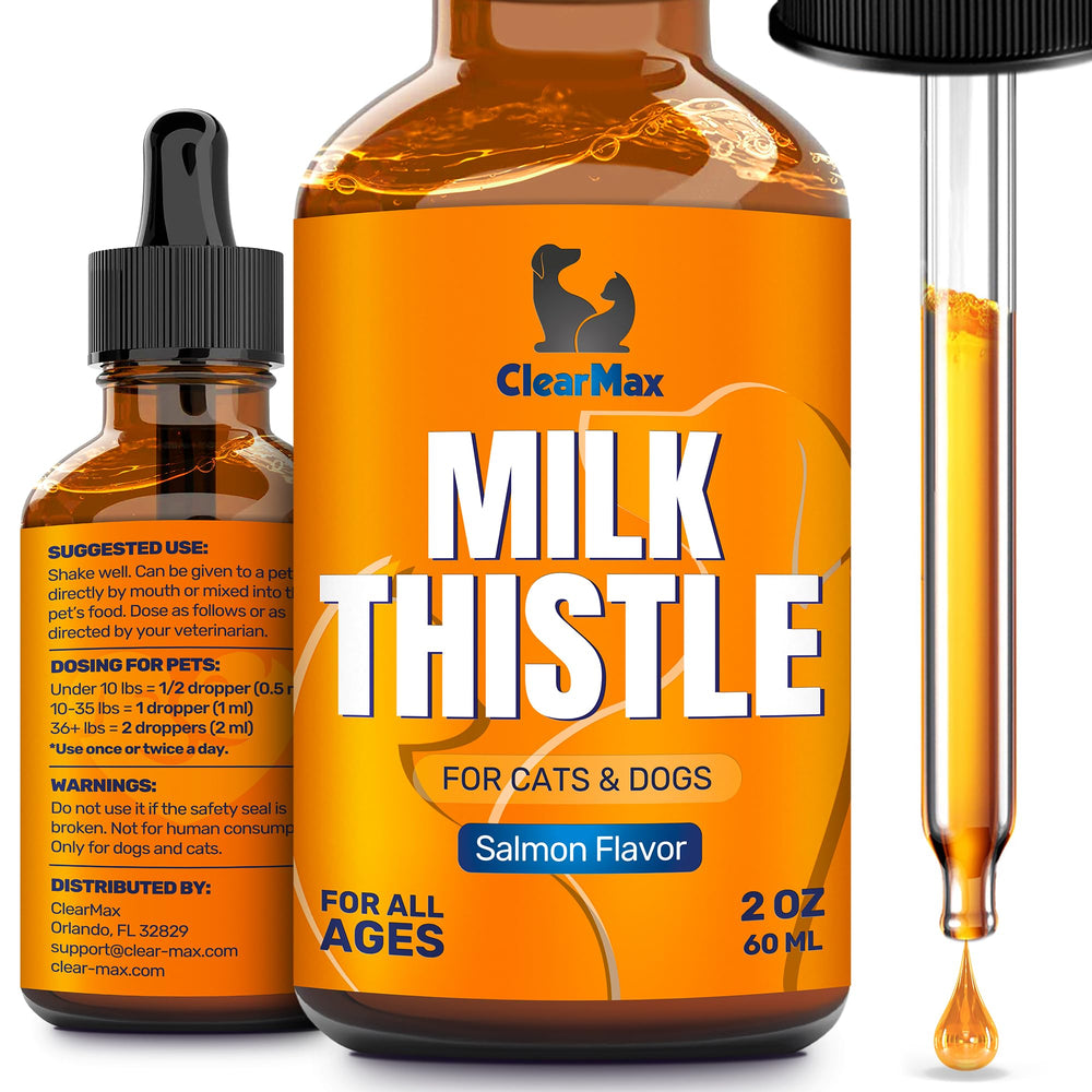 Clear Max Cardo Mariano botella, formato líquido para perros y gatos, apoyo hepático suave.