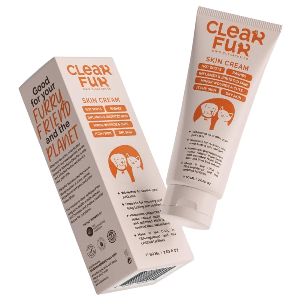 ClearFur crema aliviando zonas calientes en perros y gatos para mayor confort.