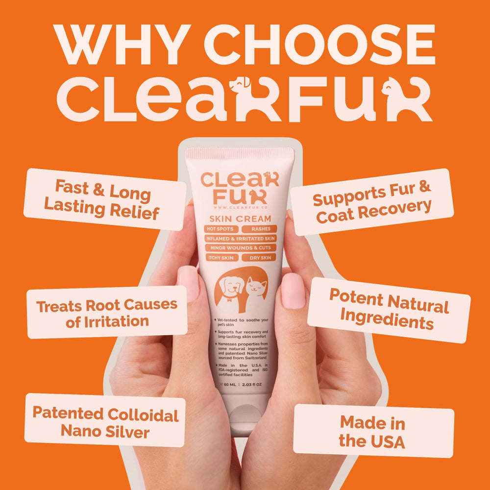 ClearFur plata coloidal nano en crema para piel delicada de mascotas.