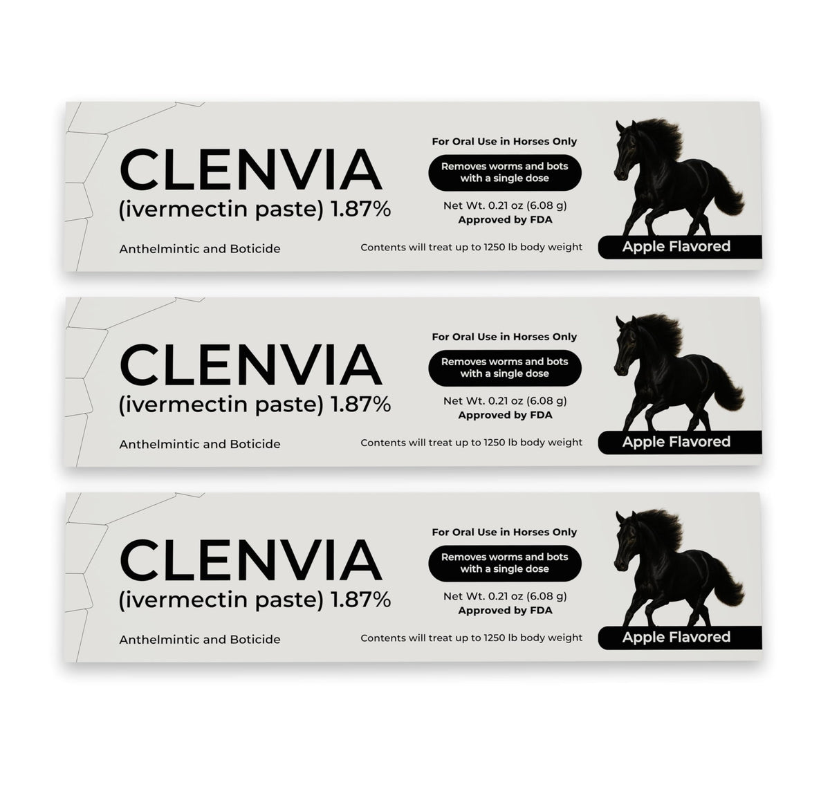 CLENVIA Pasta equina, sabor manzana, facilita la administración.