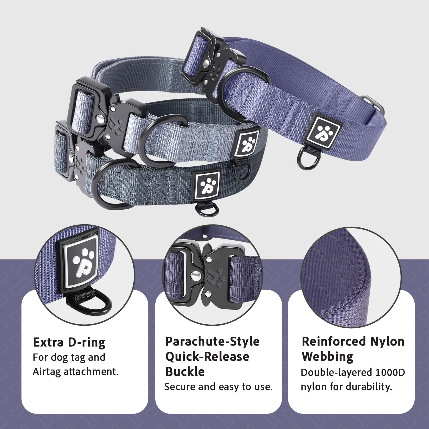 Clepaws collar tactico duradero de nylon 1000D para paseos activos.