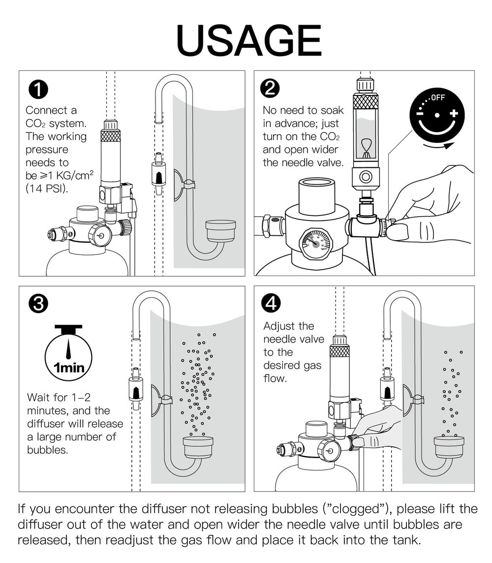 Difusor Clscea CO2 de 20 cm para acuarios pequeños, instalación estable.