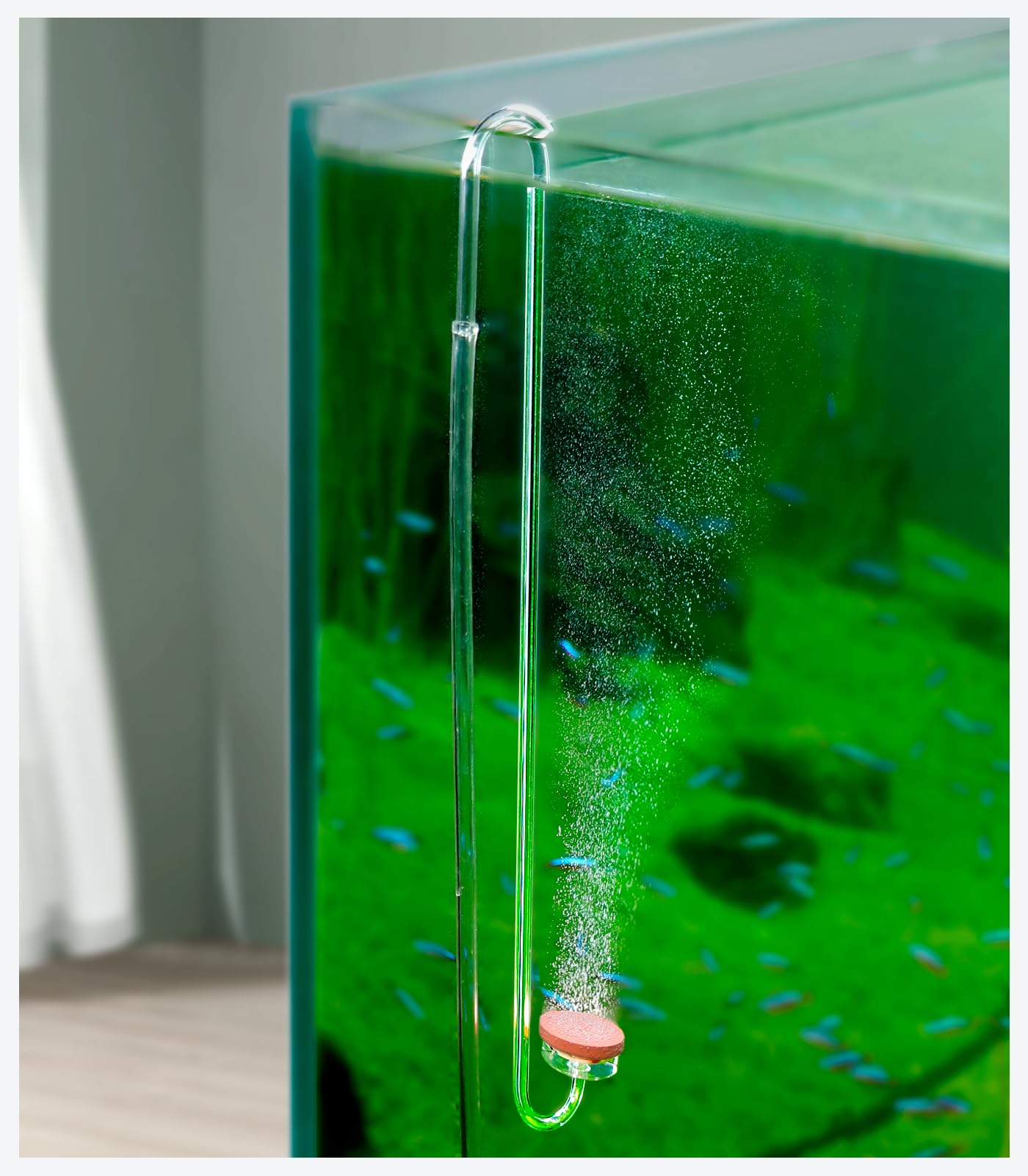 Difusor Clscea CO2 acrílico con gancho 30 cm para acuario, burbujas estables.