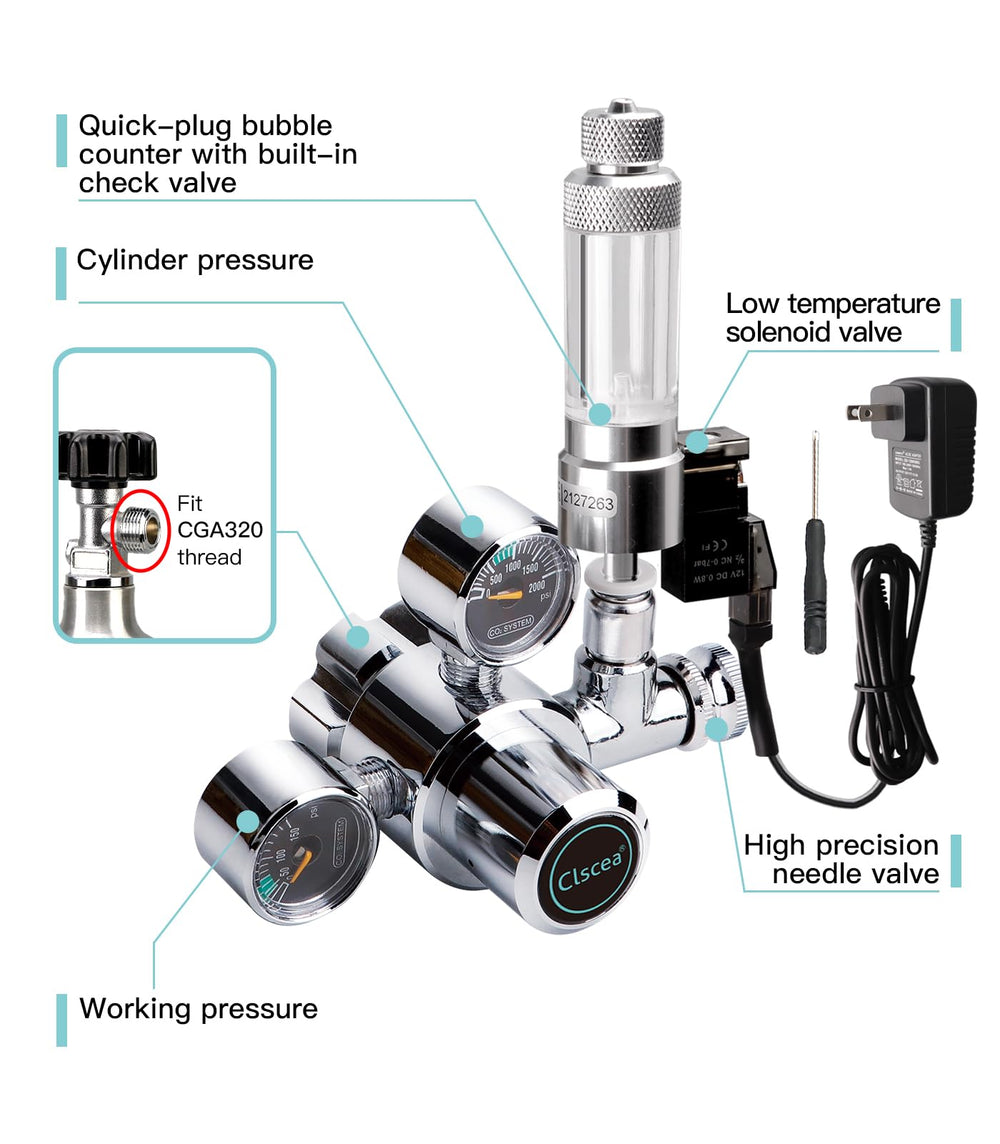 Clscea regulador CO2 con válvula solenoide de baja temperatura.