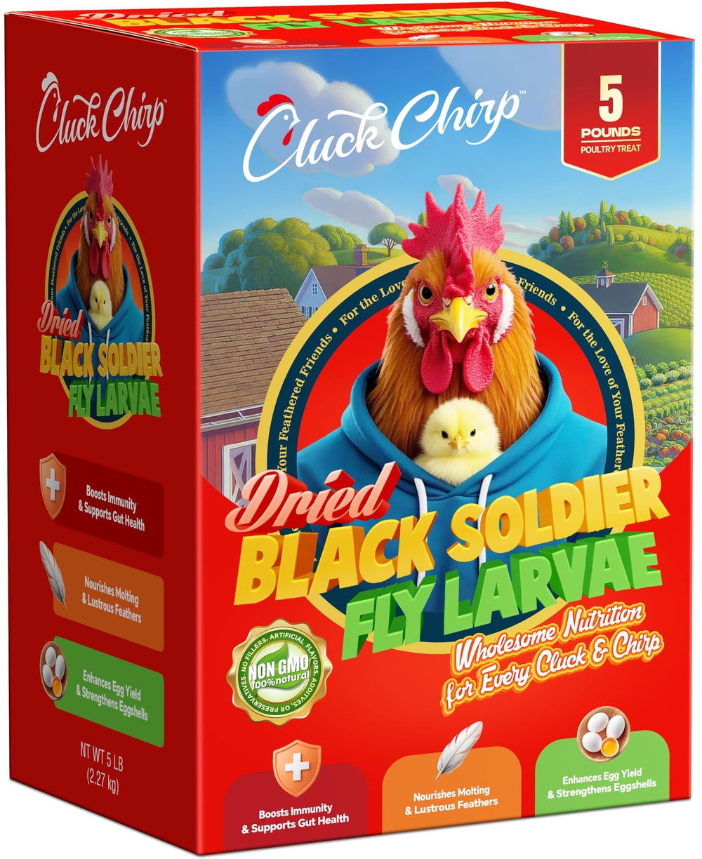 Cluck Chirp caja 5 lb de larvas mosca soldado negra secas para aves felices