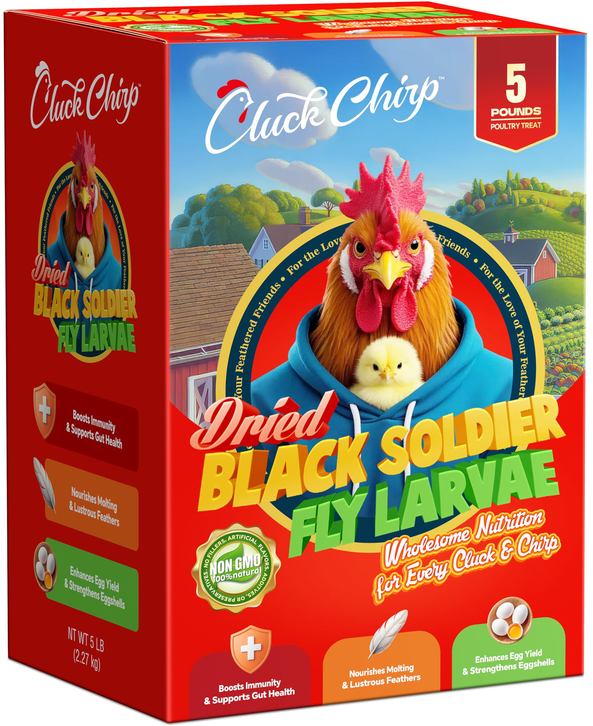 Cluck Chirp caja 5 lb de larvas mosca soldado negra secas para aves felices