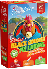 Cluck Chirp: larvas secas de mosca negra en envase, alto contenido proteico para aves.