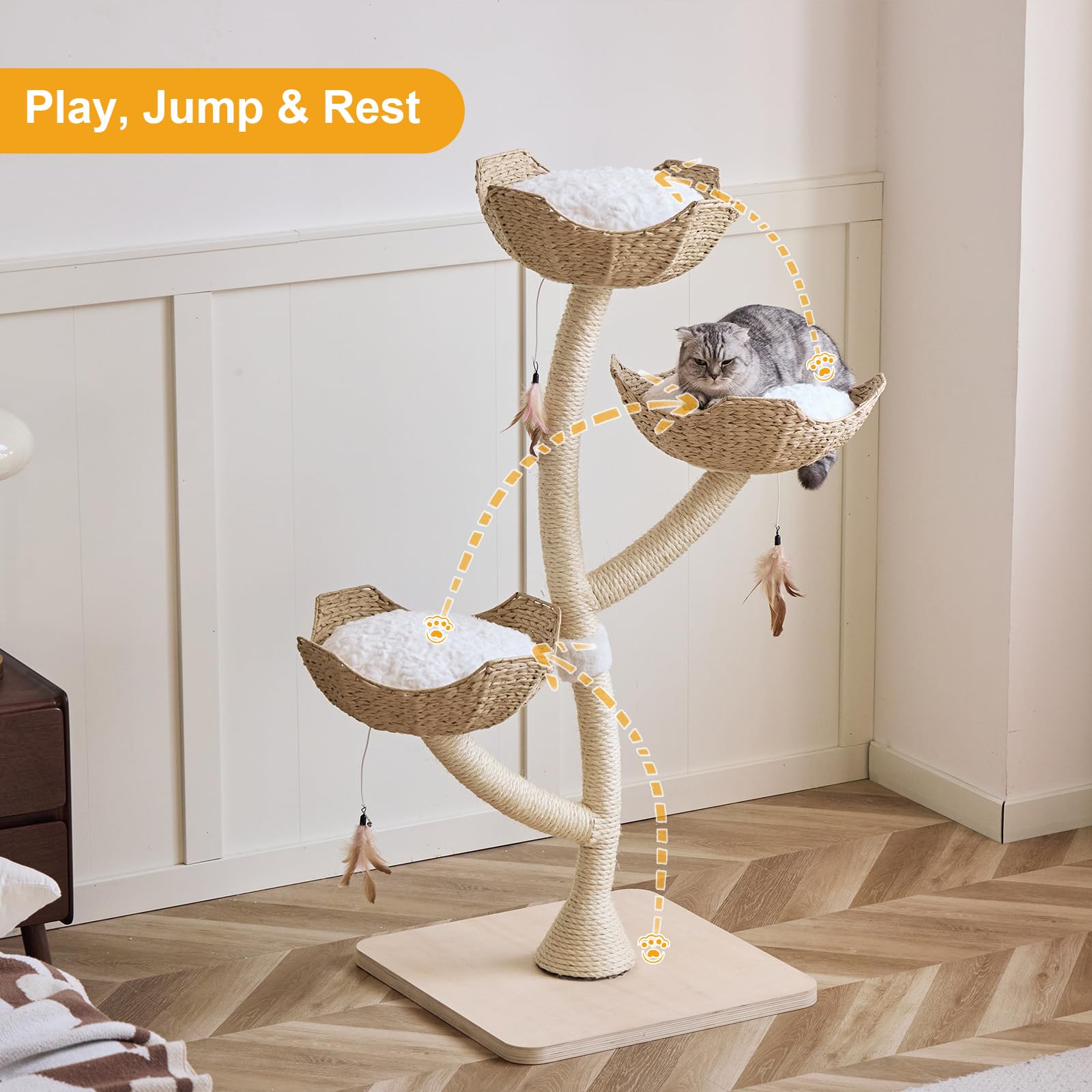 CLVTREBETO torre-gato 52 pulgadas juguetes-pluma: estimula juego diario.