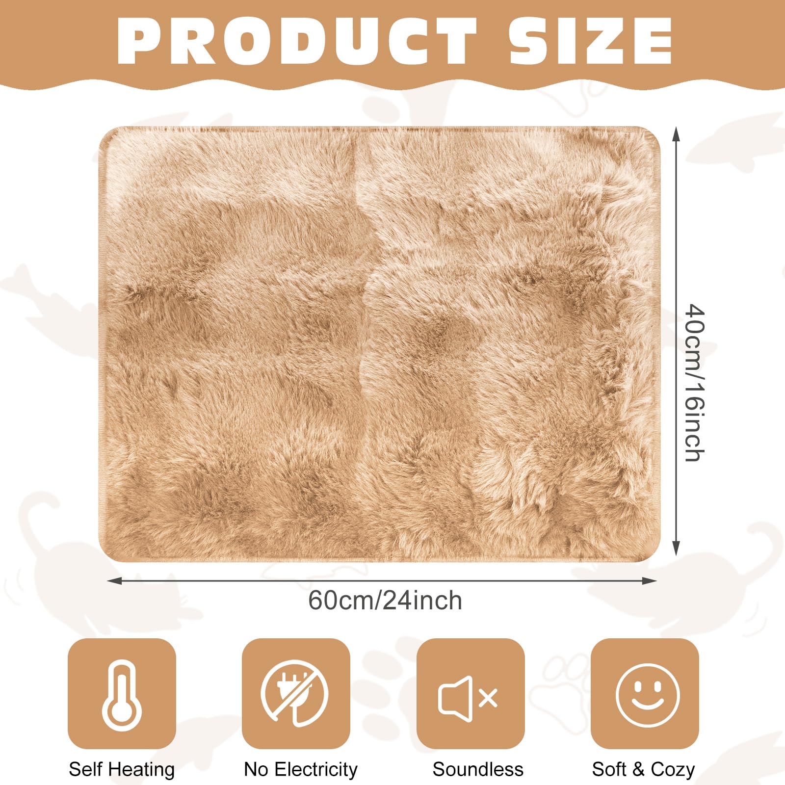 Clysee cama auto calentante para gatos khaki 16x24, funda removible lavable