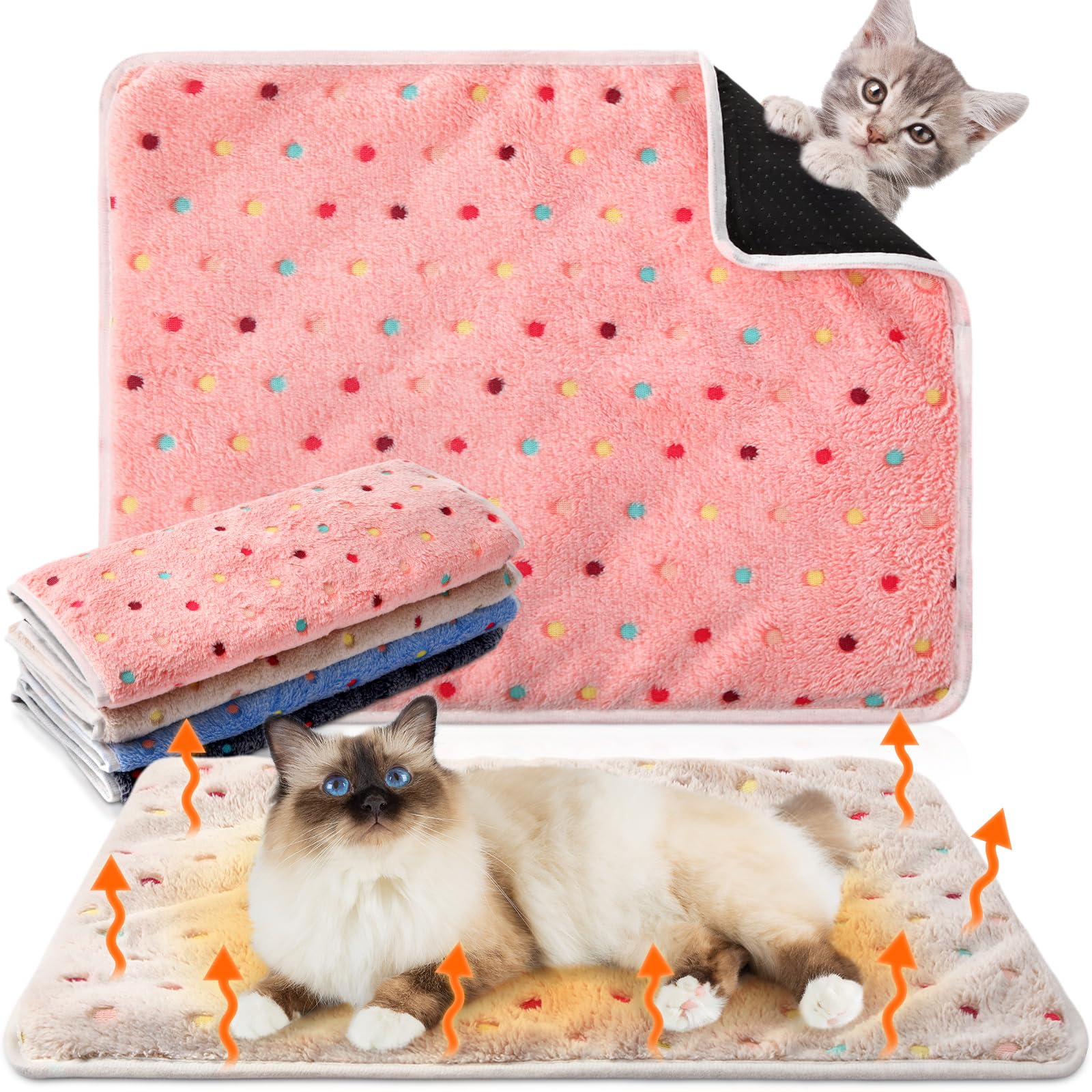 Clysee cama autocalentable para gatos con patrón de puntos, calor suave.