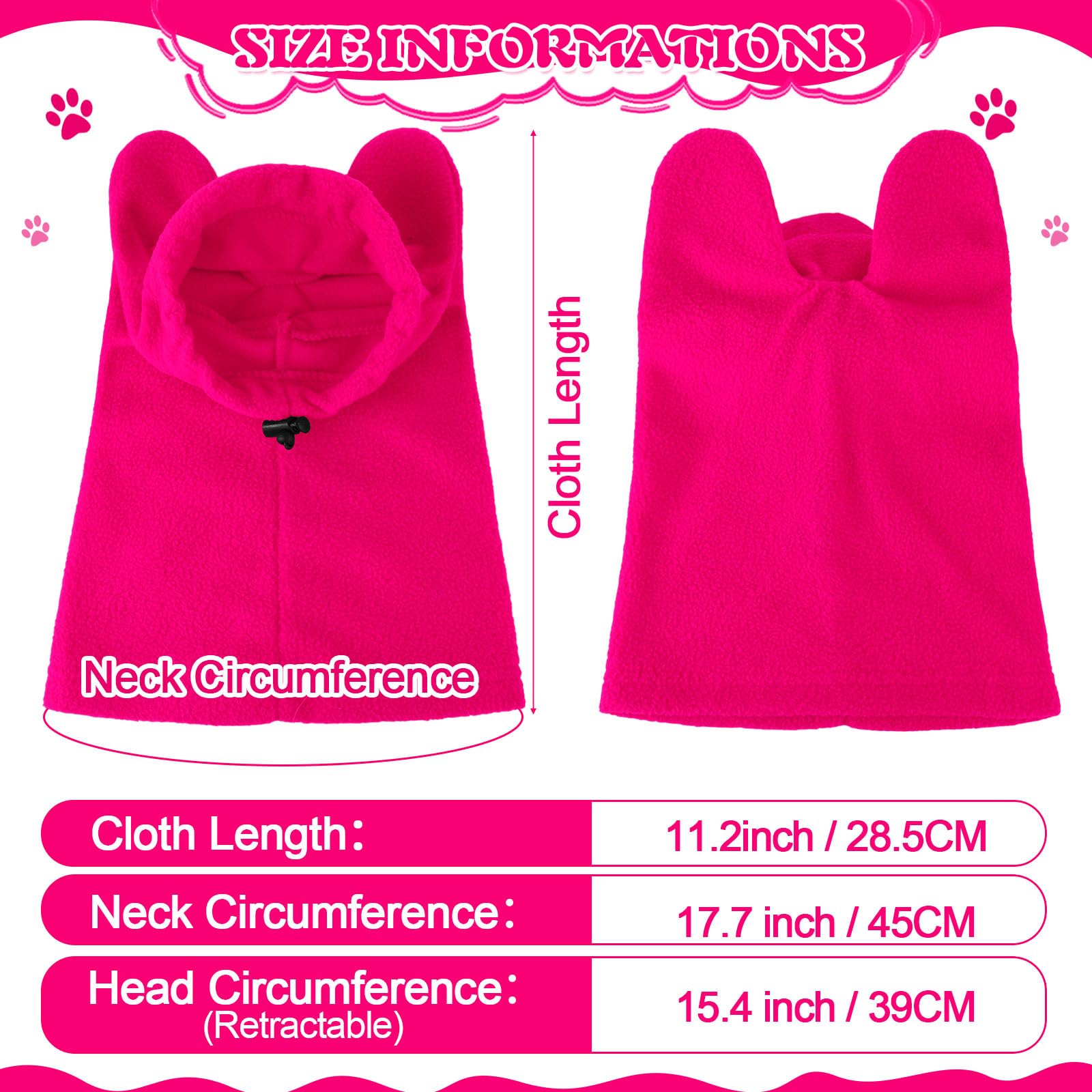 Gorro para perro con forro de felpa suave en rosa rojo, cómodo y cálido.