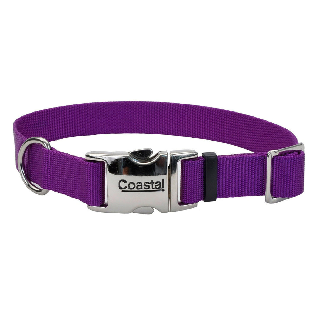 Collar Coastal Pet ajustable con hebilla de metal morado, ideal para paseos diarios.