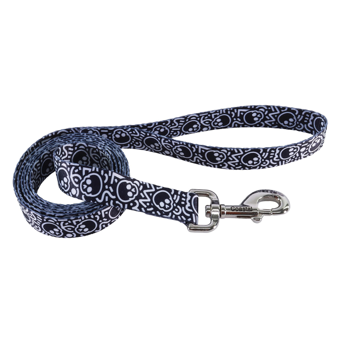 Coastal Styles: correa para perro con calaveras negras, ideal para paseos diarios.