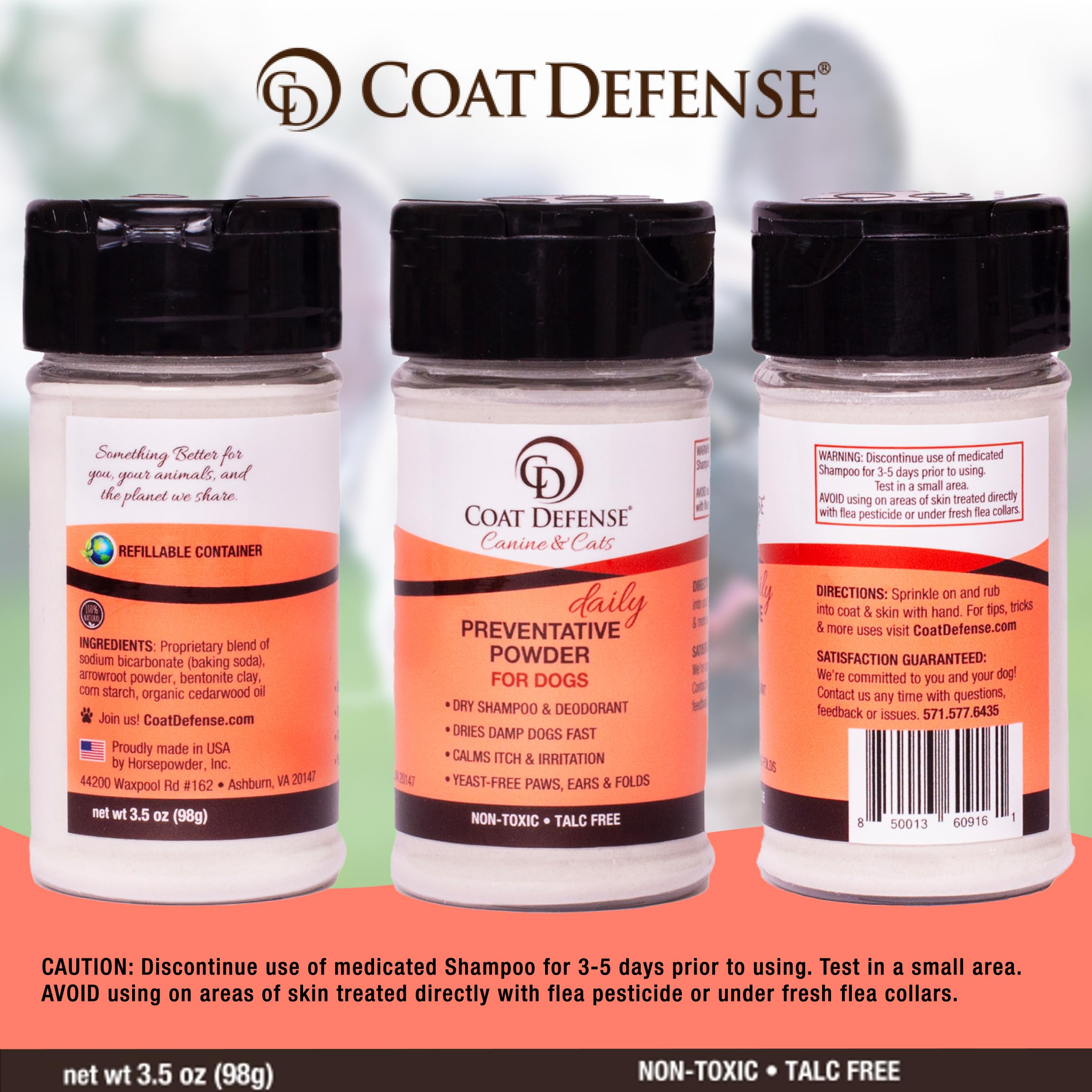 COAT DEFENSE Polvo sin talco para perros y gatos.