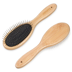 Cobee cepillo pin para perro, acero inoxidable, mango de bambú, facilita peinado suave y profundo.