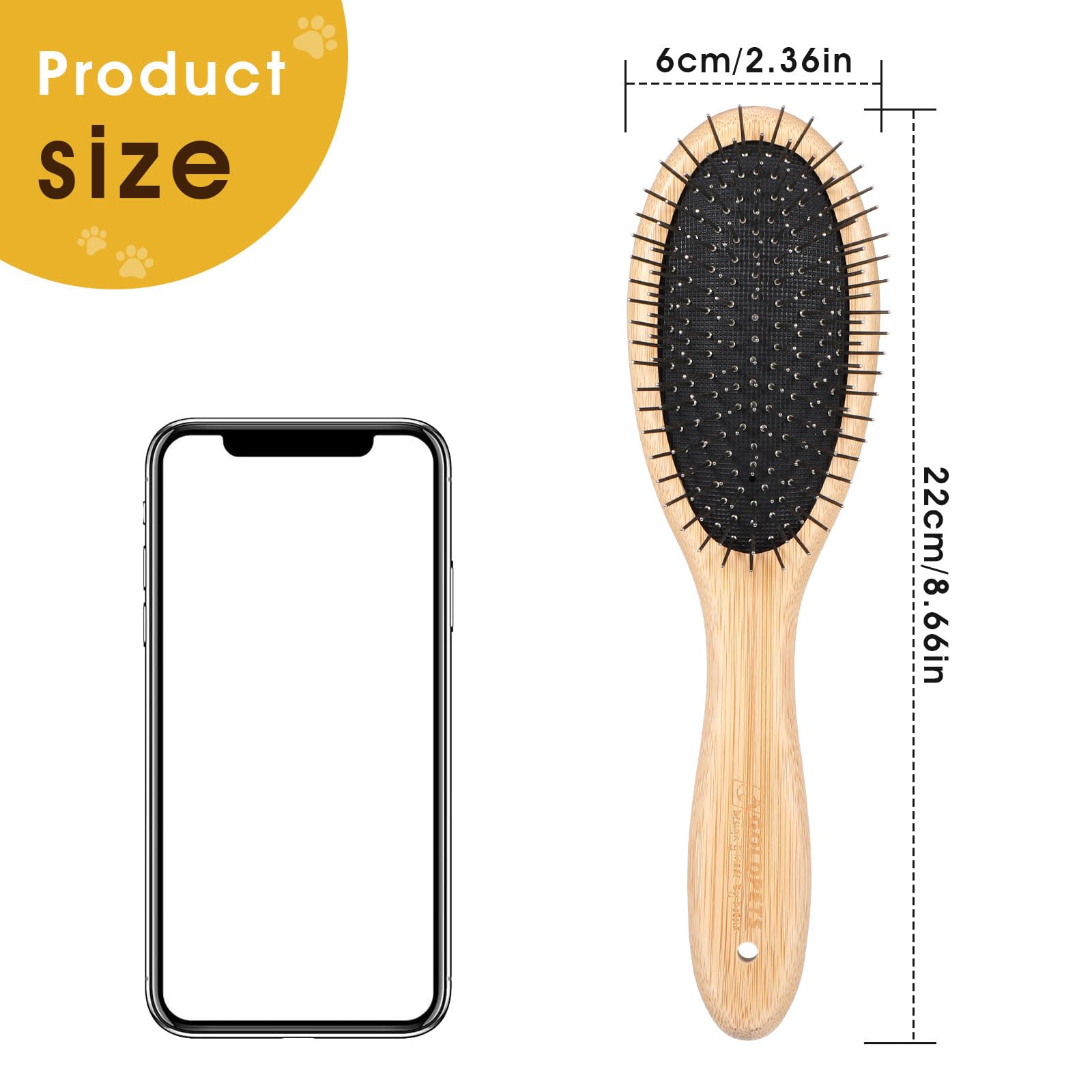 Cobee cepillo para mascotas, mango de bambú ergonómico, agarre cómodo para sesiones largas.