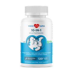 Coco y Luna multivitaminas para perros, envase frontal, apoyo nutricional diario.