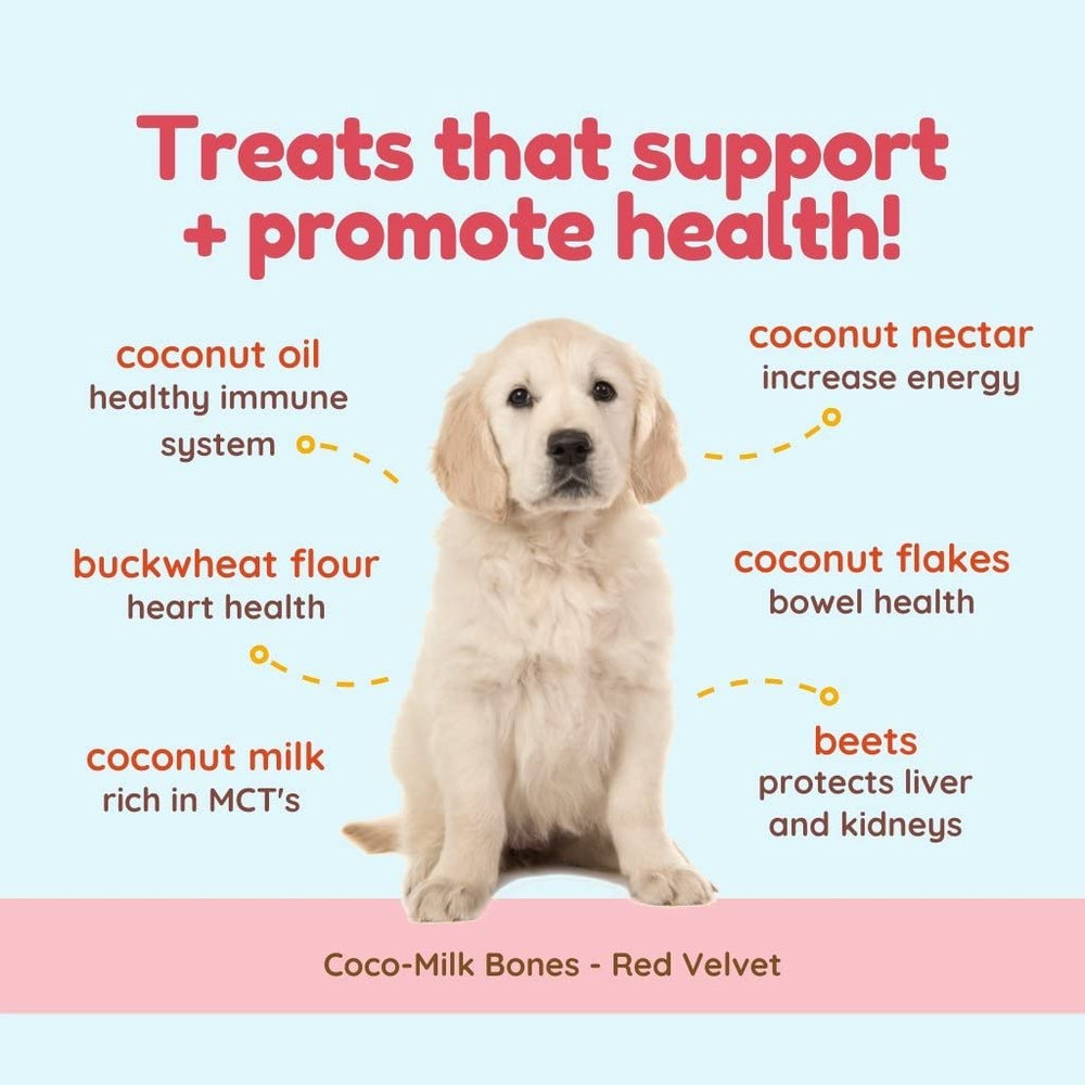 CocoTherapy Coco-Milk Bones Rojo Terciopelo ingredientes-organicos visibles en etiqueta.