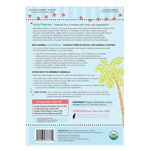 CocoTherapy Hairball Plus Fiber etiqueta orgánica certificada