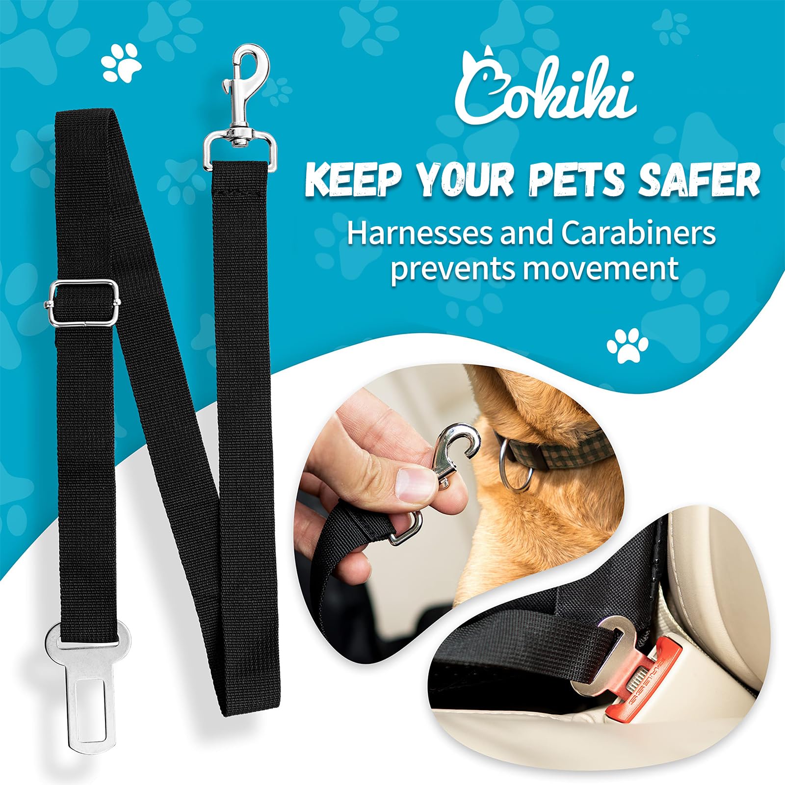 Cokiki asiento perro pequeño, correa ajustable para adaptar a diferentes asientos.