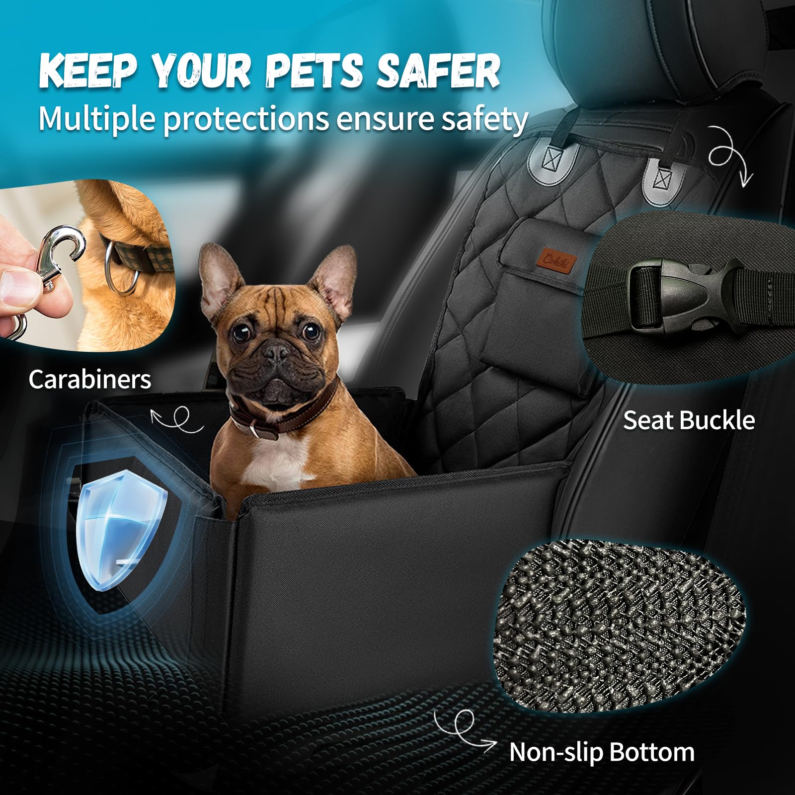 Cokiki asiento perro pequeño, bolsillos de almacenamiento para juguetes y snacks.