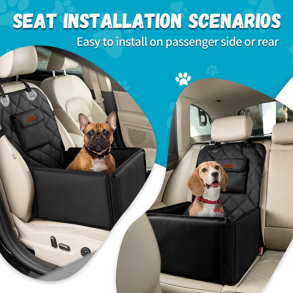 Cokiki asiento perro pequeño, detalle de instalación con correa para mayor seguridad.
