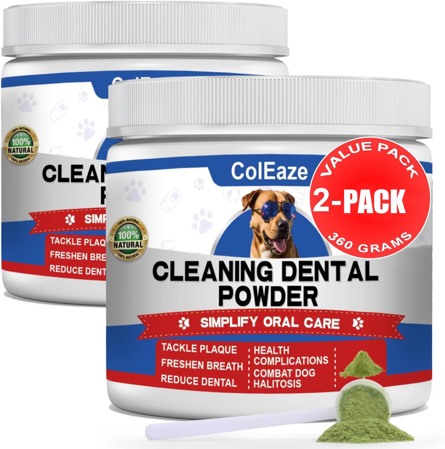 ColEaze polvo-dientes-perro-pack-2, cuidado diario bucal.