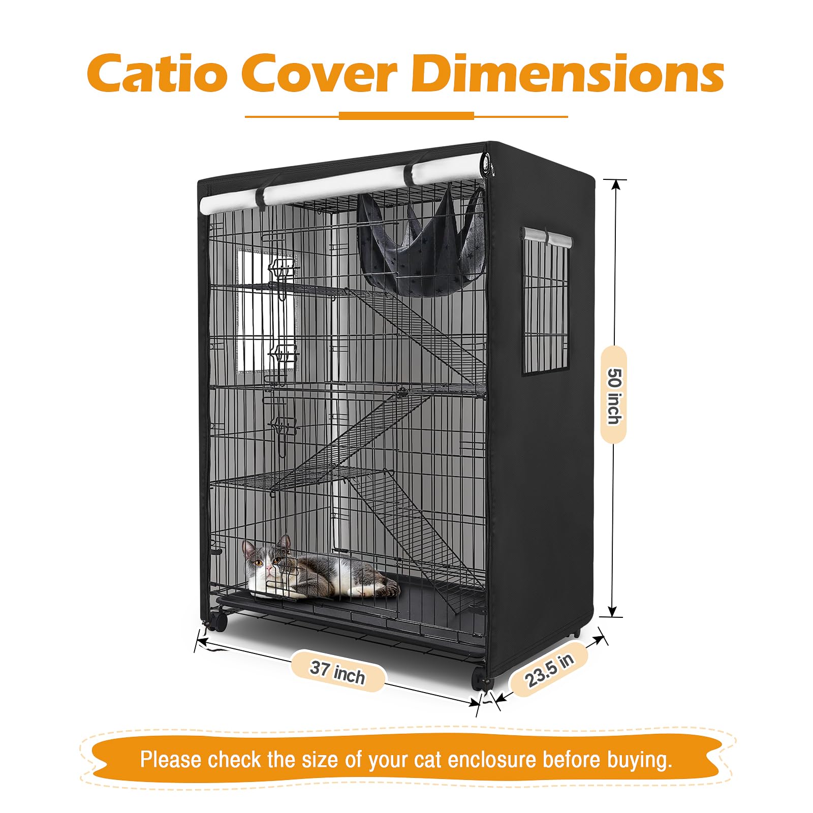 Colewin Catio Cover, dimensiones 37x23.5x50 pulgadas, ajuste ideal para jaulas grandes.