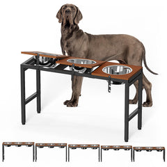 Colewin comedero elevado para perros grandes con base de roble, comodidad al comer