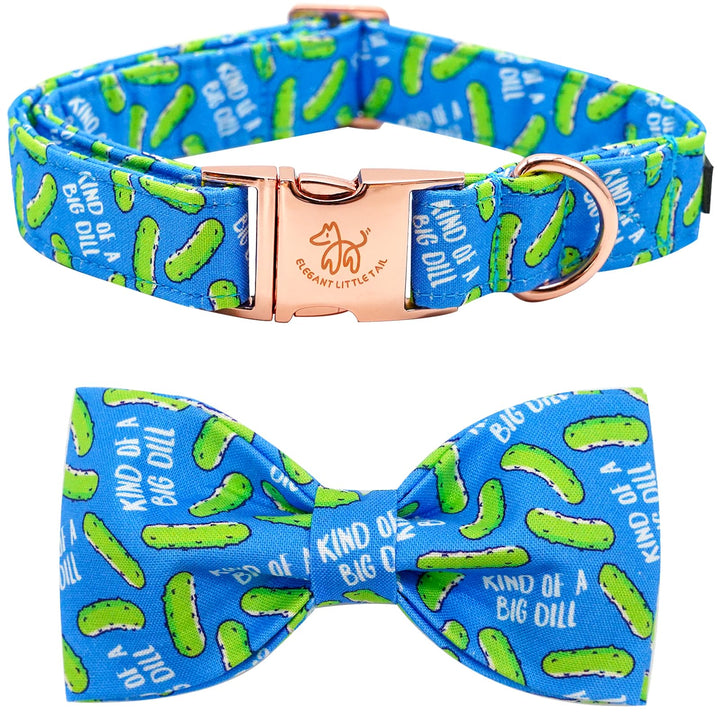 Elegant Little Tail collar para perro con lazo elegante, estampa pepinillos eneldo para paseos diarios